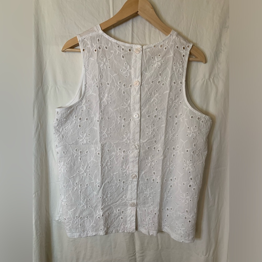 Sleeveless white eyelet lace & jersey blouse, XL, EUC, Reitmans Signature